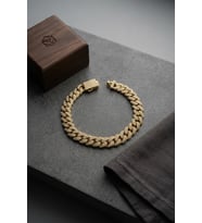 Cuban Zincir Model Zirkon Taşlı Gold Renk Erkek Bileklik TJ-EB3817