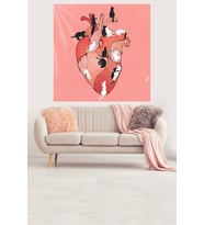 Kedi Severler Kalpli Desen Leke Tutmaz Kadife Dokulu Kumaş Duvar Örtüsü Duvar Halısı Tapestry (Karışık)