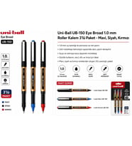 Siyah Kırmızı Pilot Kalem 3 Adet Uniball Eye Broad 1.0 mm Roller Pilot Kalem Ub-150-10 Roller Uçlu Likit Mürekkepli