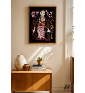 Demon Slayer Nezuko Anime Poster, Ahşap Çerçeveli Duvar Tablosu - Anime Severlere Özel