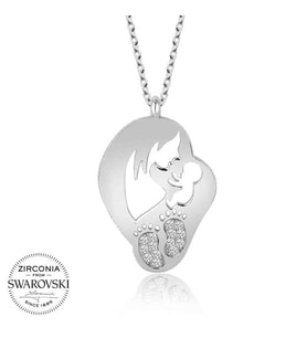 Swarovski Taşlı Gümüş Anne Bebek Bayan Kolye