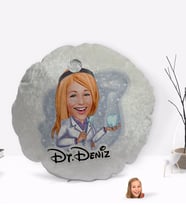 BK Gift Kişiye Özel İsimli Kadın Diş Hekimi Karikatürlü Yuvarlak Dekoratif Kırlent Yastık-1