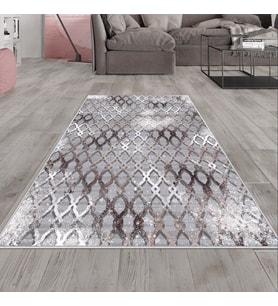 Gri Zincir Desenli Yıkanabilir Kaymaz Taban Leke Tutmaz Modern Salon Halısı ve Yolluk (Gri-Gümüş)