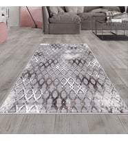 Gri Zincir Desenli Yıkanabilir Kaymaz Taban Leke Tutmaz Modern Salon Halısı ve Yolluk (Gri-Gümüş)