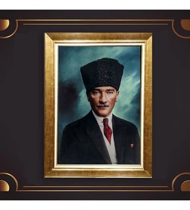Özel Seri Paspartulu Çerçeveli Atatürk Tablo l375 (Gold)