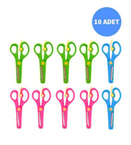 Neon Plastik Korumalı Küt Uçlu Yaylı Çocuk Okul Makası 10lu Set