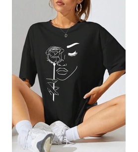 Baskılı Oversize T-shirt - Siyah