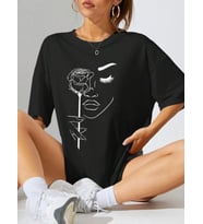 Baskılı Oversize T-shirt - Siyah