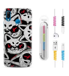 Huawei P20 Lite Mate 10 20 Lite Pro P40 Lite KılıfKablo Koruma Spiral Silikon Kızgın Kediler 1781