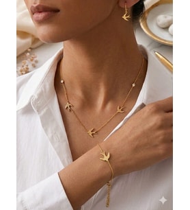 925 Ayar Gümüş Zarif Kırlangıç Dansı Kolye Bileklik Küpe Set.rose.gold.rodaj Renk Seçeneği