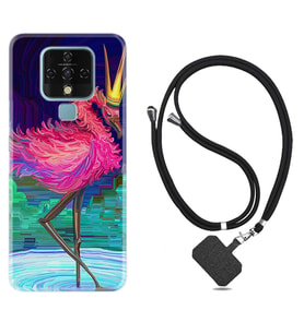 Tecno Camon 16 18P Pova Kılıf Boyun Askılı Silikon Queen Flamingo 1748