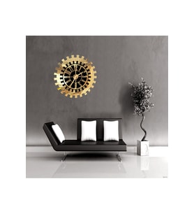 Dekoratif Duvar Saat Modern Gold Güneş i Büyük Türk Rakamlı Mdf Üzeri Aynalı Pleksi 50x50 Cm