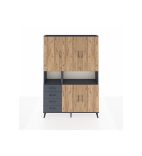 Arges Dolap 7 Raflı 4 Çekmeceli 5 Kapaklı 132x30x195 Antrasit-Çam/Antrasit
