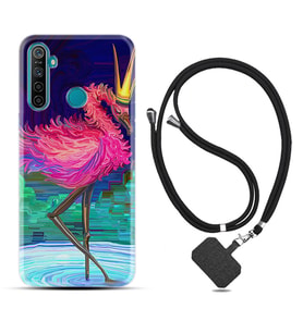 Realme 5i 5 Pro 6i 7 Pro 8 Kılıf Boyun Askılı Silikon Queen Flamingo 1748