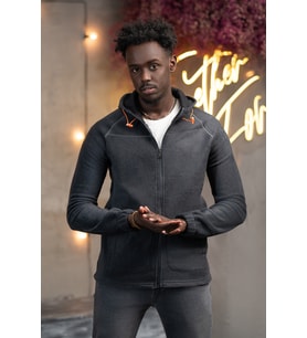 Slimfit Kapşonlu Yan Cepli Fermuarlı Spor Polar Hırka