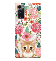 Samsung Galaxy S20 FE Uyumlu Kedi ve Çiçek Desenli Şeffaf Telefon Kılıfı