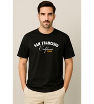 Erkek - Kadın %100 Pamuk San Francisco Baskılı Yarım Kollu Bisiklet Yaka T-Shirt (Siyah)