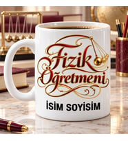 Kişiye Özel Fizik Öğretmeni Bordo Kaligrafi ve Atom Desenli Kupa Bardak