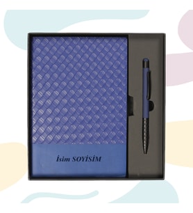Akpınar Promosyon Premium Deri Görünümlü Defter & Kalem Hediye Seti (Lacivert)