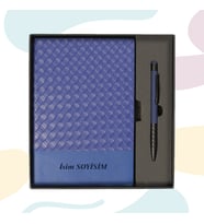 Akpınar Promosyon Premium Deri Görünümlü Defter & Kalem Hediye Seti (Lacivert)
