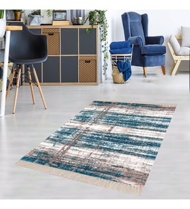 Batik Desenli Renk Geçişli Dijital Baskı Yıkanabilir Kaymaz Taban Salon Halısı ve Yolluk (Lacivert)