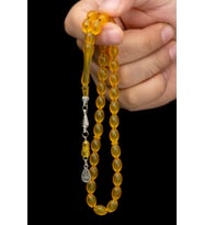 Erkek Hediyelik 7x10mm Sarı Toz Kehribar Tesbih