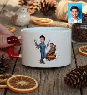 Kişiye Özel Karikatürlü Erkek Diş Hekimi Lüks Fincan Tıp Bayramı Hediyesi