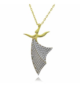 Semazen 925 Ayar Gümüş Zirkon Taşlı Gold Kaplama Kolye (Karışık)