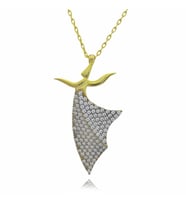 Semazen 925 Ayar Gümüş Zirkon Taşlı Gold Kaplama Kolye (Karışık)