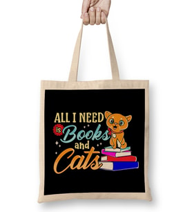 All I Need Is Books And Cats Cute Bookworm Reading Bez Çanta Uzun Saplı