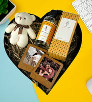 Kişiye Özel Premium Kalp Kutu Özel Kokulu Kolonya Peluş Ayıcık Anahtarlık İkili Ahşap Kahve Masaüstü Fotoğaf Çerçeve