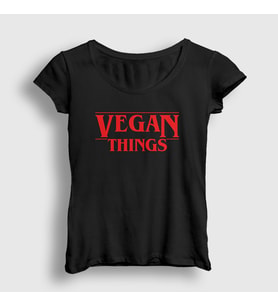 Presmono Kadın Siyah Vegan Things Vegetarian Vejetaryen T-Shirt 545662tt