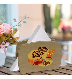 BK Gift Kişiye Özel Little Chef Tasarımlı Lüks Ahşap Peçetelik-2