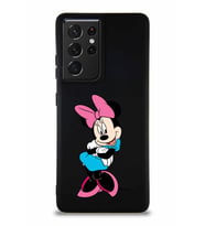 Samsung Galaxy S21 Ultra Soft Premier Kapak Minnie Mouse-D Tasarımlı Silikon Kılıf - Siyah (Şeffaf)