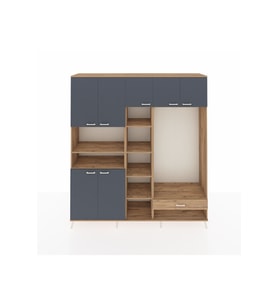 Hyperion Dolap 11 Raflı Tek Çekmeceli 7 Kapaklı 220x44x243 Çam-Antrasit/Çam