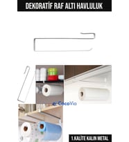 Beyaz Metal Raf Altı Askı, Mutfak Havluluk ve Düzenleyici