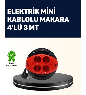 Ev ve Ofis İçin 3 Metre Kablolu 4 Priz Makarası