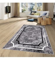 Gri Gold Mermer Desenli Yıkanabilir Kaymaz Taban Leke Tutmaz Modern Salon Halısı ve Yolluk (Beyaz)