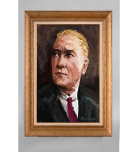Altın Varaklı Paspartulu Çerçeveli Atatürk Tablo sd147