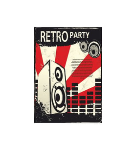 Retro Party Hoparlör Temalı Ahşap Tablo - Vintage Müzik Poster Tasarımı