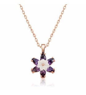 Gümüş Rose Mor Lotus Çiçeği Kolye