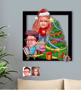 BK Gift Kişiye Özel Yeni Yıl Kız Kardeş ve Erkek Kardeş Karikatürlü 3D Ahşap Tablo-1