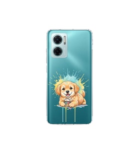 Redmi Note 11E ile Uyumlu Splash Köpek Tasarımlı Şeffaf Silikon Kılıf