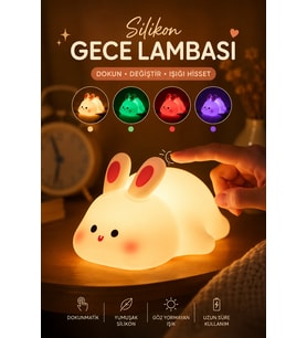 Silikon Tavşan Gece Lambası Dokunmatik Renk Değiştiren Şarjlı Dekoratif Masa Lambası