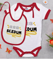 BK Kids Bezdum Tasarımlı Kırmızı Bebek Body Zıbın ve Mama Önlüğü Hediye Seti-5