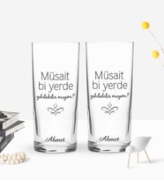 BK Gift Kişiye Özel Renkli Baskılı Müsait Bi Yerde Tasarımlı İkili Rakı Bardağı Seti-1 (Beyaz)