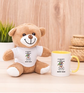 Kişiye Özel Biz Akıllanmayız Tasarım Esprili  Peluş Ayı ve Sarı Kupa