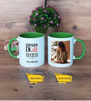 Teyzeye Hediye Kupa Bardak Yeşil Fotoğraflı Doğum Günü Anneler Günü Hediyesi