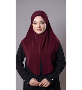 Bordo Pratik Hazır Geçmeli Tesettür Eşarp Sandy Kumaş Yırtmaçlı Düz Hijab 2310_16