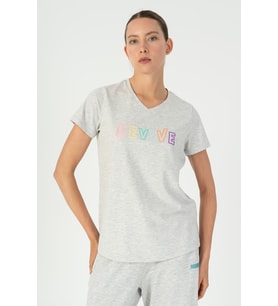 Maraton Regular Kadın V Yaka Ekru T-shirt